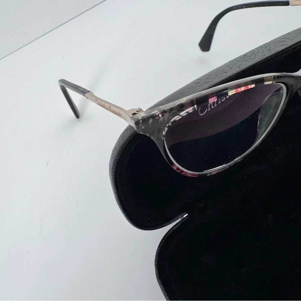 Christian Lacroix Tortoise Eyeglass Frames Prescription Faux Leather Hard Case